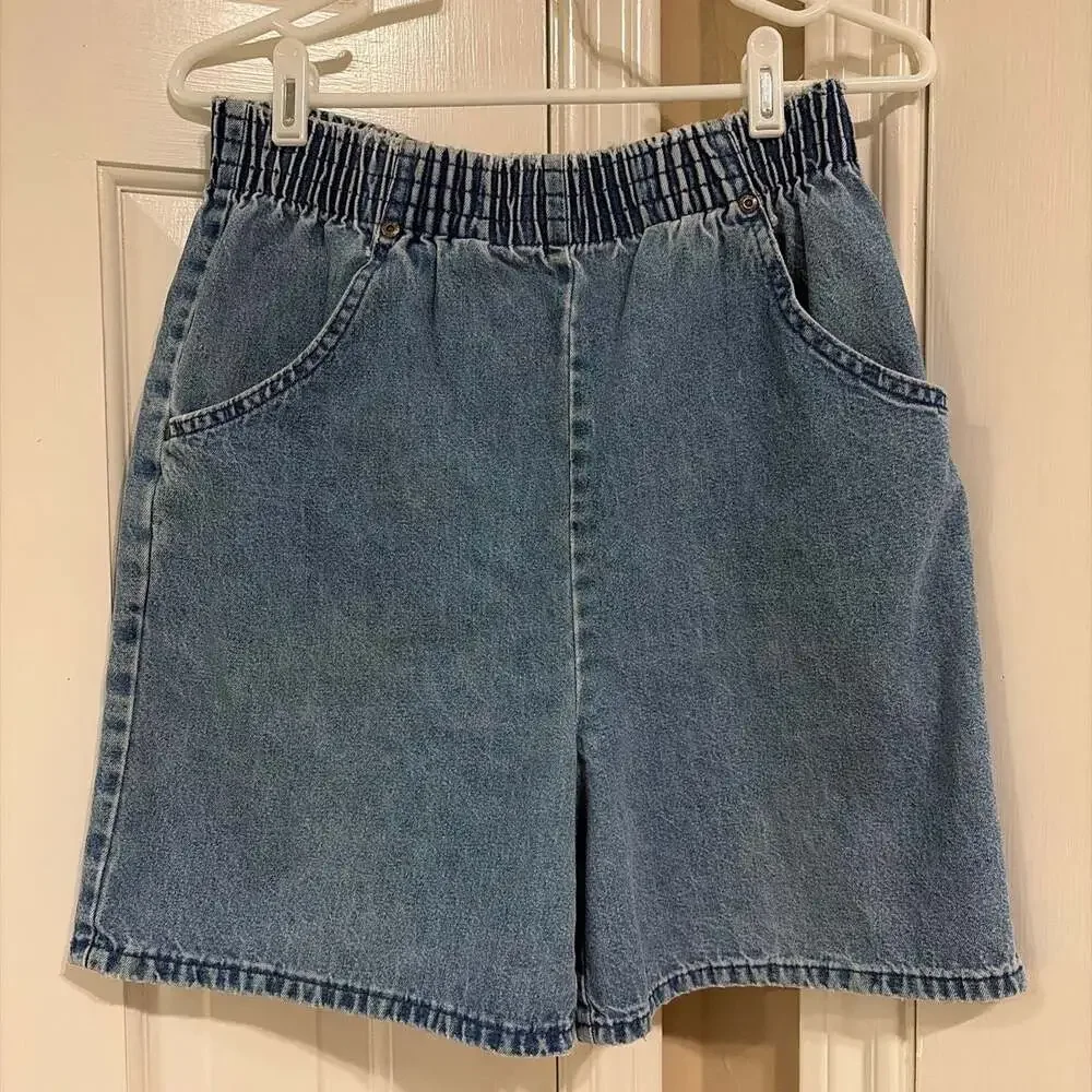 Vintage North West Blue Elastic Waist Denim Shorts Size 10